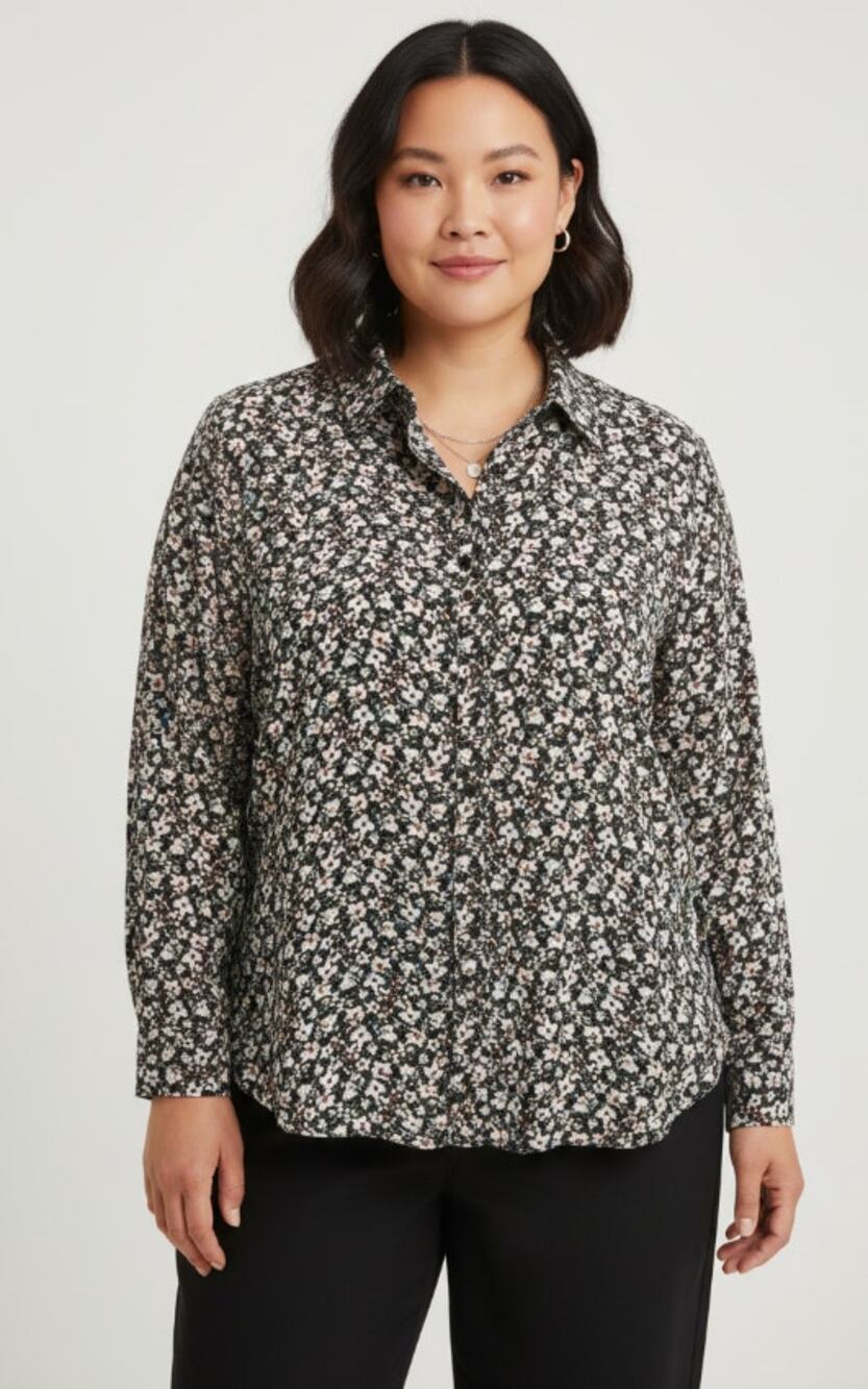 TALBOTS DITSY FLORAL PRINT BUTTON UP LONG SLEEVE BLOUSE WOMENS 3X GREEN